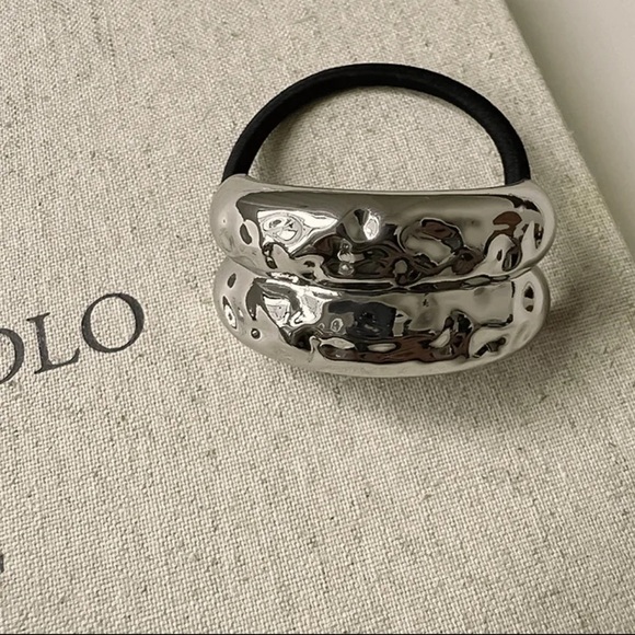 $20 (2 for $30) GOLD Hammered Metal Cuff Ponytail Holder Double Crescent Elastic - Picture 6 of 7